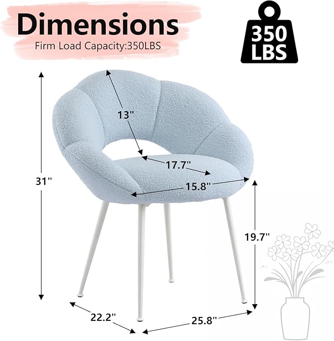 Petal Makeup Vanity Chair with BackUpholstered Makeup Accent Reading Chair No WheelsModern Dining Chair for HomeOfficeBedroomTeddy Plush (Blue)
