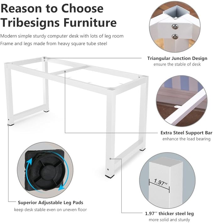 Tribesigns Computer Desk 55 inch Large Office Desk Computer Table Study Writing Desk for Home Office White + White Leg