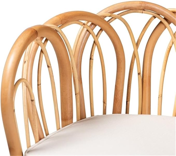 Bowery Hill 18.1'' Modern Rattan Accent Chair Natural Finish Looped Backrest 31H x 24.5W x 24D Removable Foam Cushion with Cotton-Polyester Upholstery Handmade for Living Room or Lounge Use