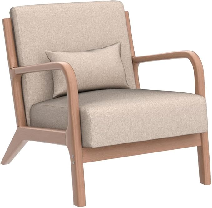 INZOY Mid-Century Modern Accent Chair Set of 2 Upholstered Living Room Chairs with Waist Cushion Reading Armchair for Bedroom Sunroom