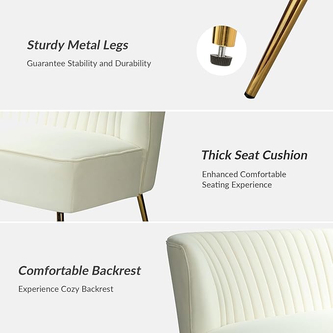 HULALA HOME Velvet Loveseat Sofa with Gold Legs Mid-Century Modern Upholstered Love seat Couch Tufted Small 2-Seat Sofa Armless for Living Room Bedroom Apartment Small Spaces TAN