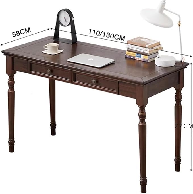 French Country Style Writing Desk35''Solid Wood Farmhouse Computer Table with DrawersSolid Wood Vanity Dressing Desk Simple Style for Home Office Study Bedroom (Walnut 47in)