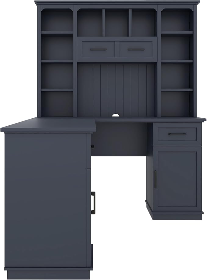 L-Shaped Executive Desk Writing Desk Office Study Workstation with Storage Cabinets and Bookcases Wood Home Office Computer Desk for Living Room Study Room (Antique Blue-11.8)