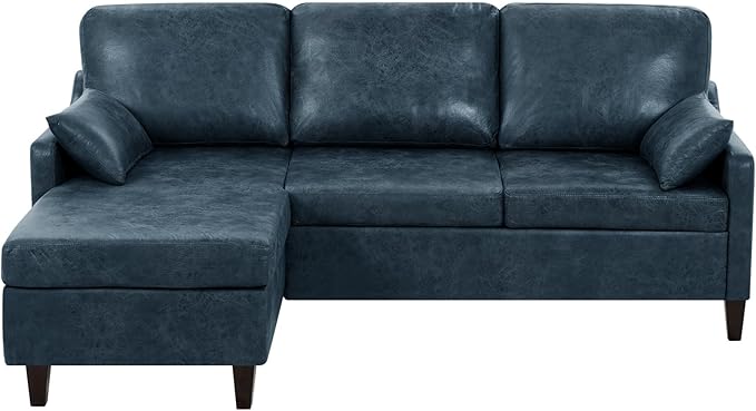 76 Sectional Sofa Couch w/Reversible Chaise Suede Leather L Shaped Sofa w/USB Charger Ports &amp Storage Bag Convertible Modern Couch w/Storage Space for Living Room Small Space Blue