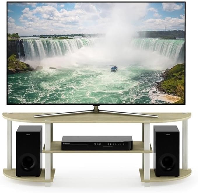 Furinno Turn-S-Tube Wide TV Entertainment Center Cream Faux Marble/White