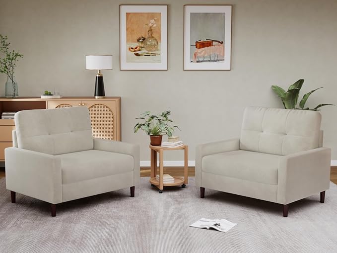 Accent Chair for Living Room Oversized 39.5 Chenille Fabric Armchair Mid Century Modern Single Sofa Chair Comfy Reading Chair for Bedroom Apartment Waiting Room (White 2 Pack)