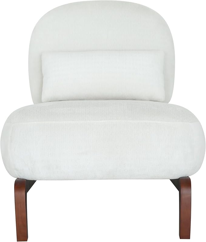 Velvet Accent Chair with Solid Wood Legs Modern Armless Living Room Chair with Soft Cushion Cozy Reading Chair for Bedroom Apartment Balcony &amp Waiting Room (White)