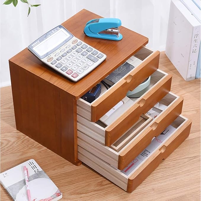 Solid Wood D File Cabinet with Multilayer Storage Box Drawers and Desk Organizer Monitor Stand/Printer Holder6 Layer