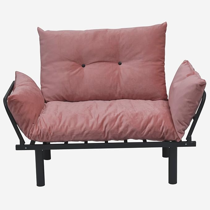 49 Mini Couch with Mattress Included Small Loveseat Sofa Chair for Small Space Oversized Accent Chair and a Half Metal Frame (Pink)