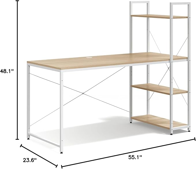 Ames 55 Reversible Gaming Computer Desk with Adjustable Shelves Home Office Desk Grommet Cable-Management Leveler Feet Easy Assembly White/White Oak