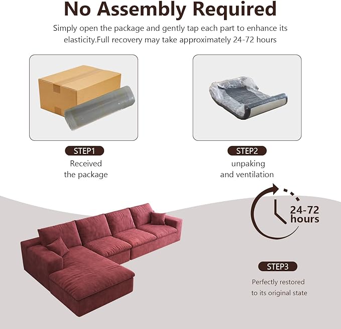 136.6'' L-Shaped Modern Modular Sectional Cloud Couch 4-Seat Chenille Deep-Seat Sofa with Pillow for Living Room Bedroom Apartment Wine Red