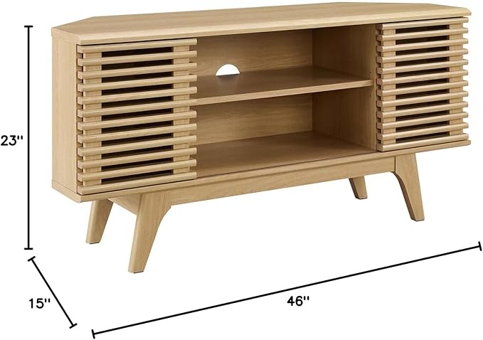 Modway Render Mid-Century Modern Low Profile 46 Corner Media TV Stand in Oak 15 x 46 x 23