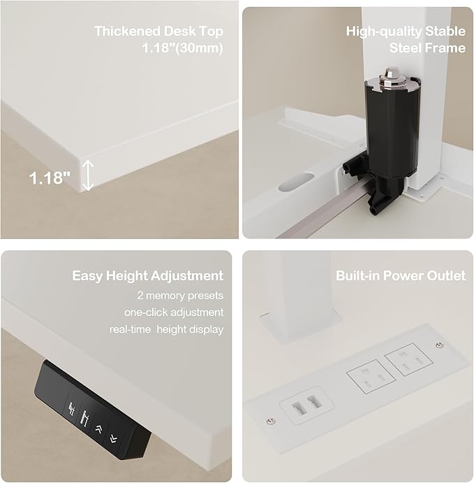 63 Standing Desk with File Cabinet Privacy Panel AC/USB 1.18 Desktop Executive L Shaped Height Adjustable Desk Electric Stand Up Table with 3 Drawers White Rattan
