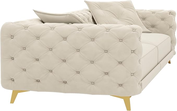 Ball &amp Cast 3-in-1 Convertible Sleeper Sofa with Movable Ottoman97.7 Velvet Pull Out Sofa Bed Modern Button Tufted 4-Seater Sofa Couch with Deep Seat for Living Room ApartmentOfficeBeige