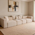 117” Boneless Cloud CouchSectional Modern 4 Seater L-Shaped Sleeper Sofa CouchesNo Assembly Modular Corduroy Convertible Sponge Compression Sofas with Chaise and Ottoman for Living Room(Beige)