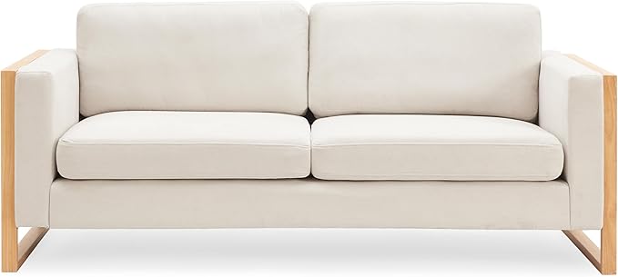 Merax 79 Loveseat Sofa Modern Sofa with Solid Wood Legs Elegant Comfortable Spacious 2-Seater Sofa Couch for Living Rooms Bedrooms Apartment Office (White Natural Color Frame)