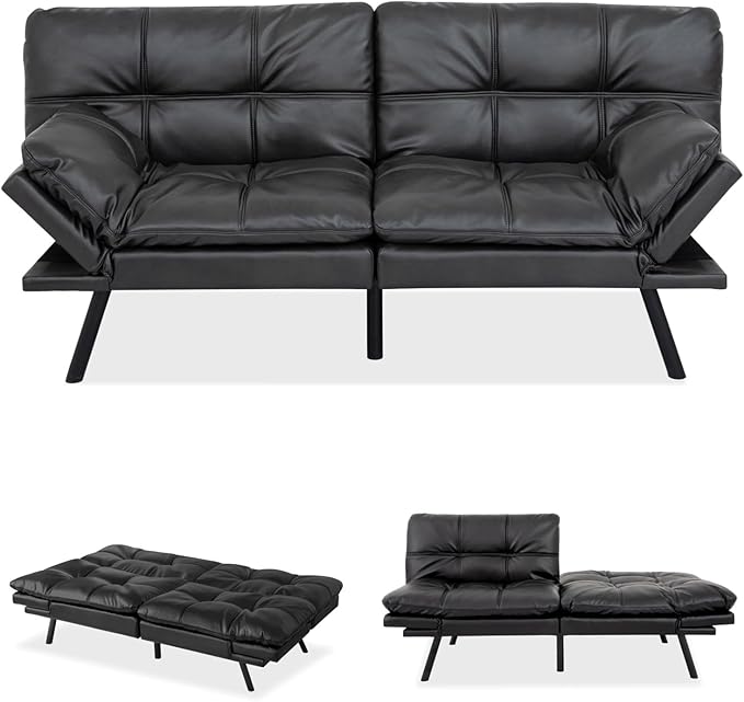 MUUEGM Futon Sofa Bed Memory Foam Matte Black Futons Modern Office Couch Sleeper Bed Convertible Love seat Sofa for Small SpacesApartmentOffice with Adjustable Armrest Backrest