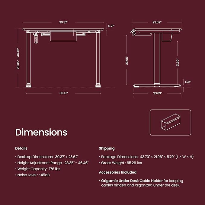 TopJob AnyDesk Hub Electric Standing Desk Height Adjustable Small Desk with Built-in Drawer &amp Wide Desktop Wire Slot &amp Cable Management Curved Waterfall Edge 2 Memory Settings (Cream)