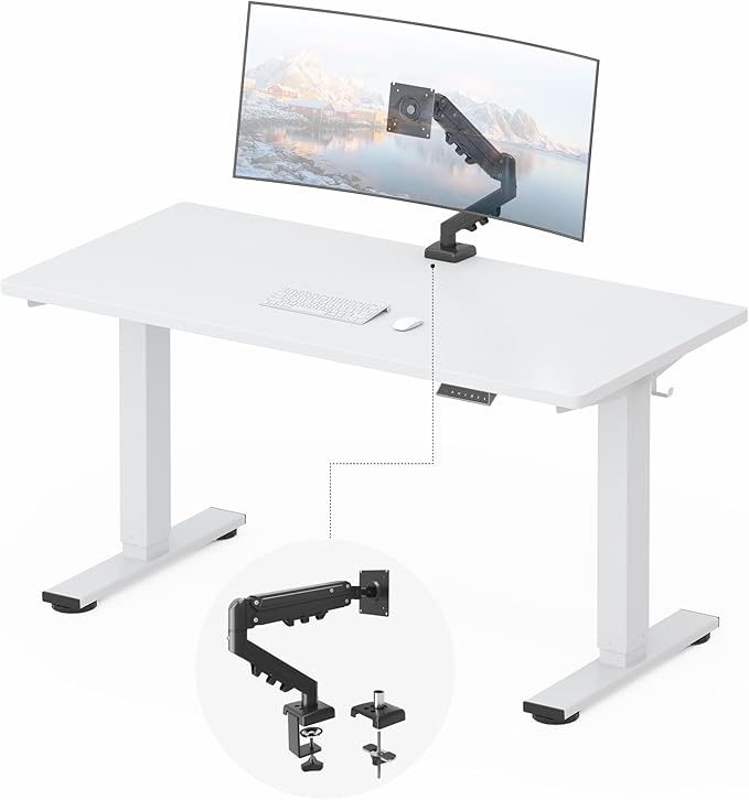 FLEXISPOT EN2 55''x28'' Standing Desk with Monitor Mount Bundle 1 Thick One-Piece Desktop Fully Adjustable Single Monitor Arm with Cable Management Bundle for Home Office Gaming &amp Study Mapl