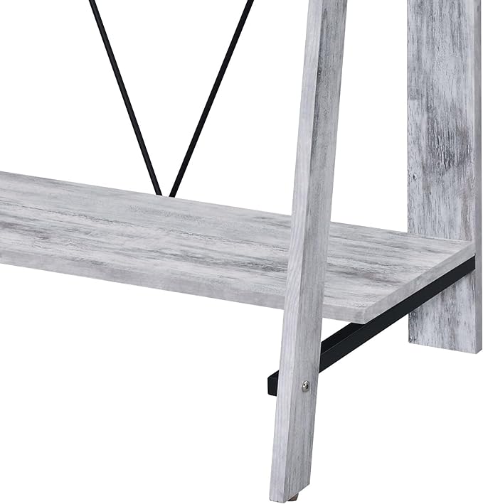 Nypho Antique White &amp Black Finish Writing Desk with USB Charging Ports - Compact Home Office Desk with Drawers