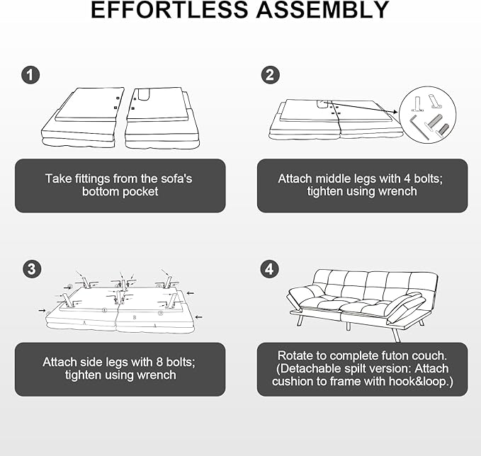 MUUEGM Futon Sofa Bed 71 Folding Recliner Lounge with Adjustable Backrest &amp Armrests Comfy Loveseat Sleeper Couch for Compact Spaces Faux Leather Black