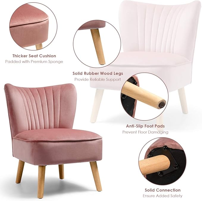 Giantex Set of 2 Velvet Accent Chair Upholstered Modern Sofa Chair w/Wood Legs Thickly Padded Small Armless Wingback Club Chairs for Living Room Bedroom Furniture