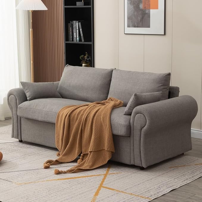 Panana Modern 2 Seater Loveseat Sofa Couch with Storage Dark Grey or Light Color Choice of Curved Sock or Track Arm Design (Light Gray 3 Seater - Ruched Arms)