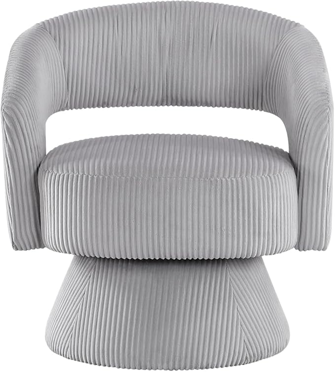 Modern Luxurious Swivel Accent Chair - Gray Corduroy Upholstery Plush Seating for Living Room or Home Office