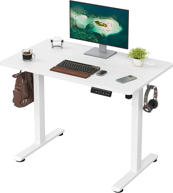Casaphoria 40 x 24 inches Electric Standing Desk Sit to Stand Desk with Memory Height Adjustment Home Office Computer Desk for Writing and Games White
