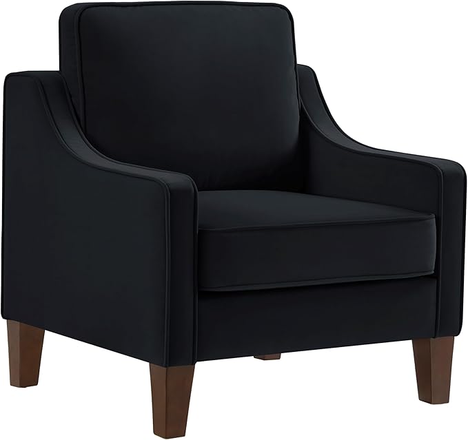 Generic Modern Armchair Living Room Single Seat Sofa Chair with Wooden Legs Upholstered Velvet Accent Chair for Living Room BedroomTaupe (Black)