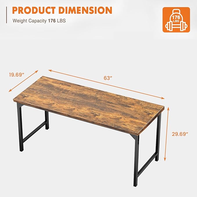 Sweetcrispy Small Computer Desk63 Inch Office Writing Work Desk with Metal Frame Wooden Tabletop Student Study Home Bedroom Table with X-Shaped Reinforcement Brown