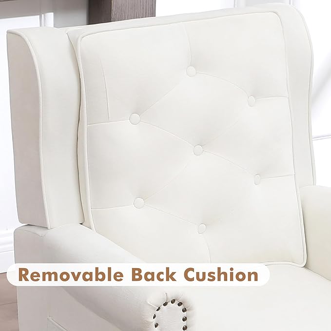 Modern Accent Chair Set Of 2 Wingback Living Room Chairs With High Back Accent Upholstered Armchair With Vintage Legs Comfy Sofa Chair Accent Chairs Set For Bedroom Home Office Reading WHITE