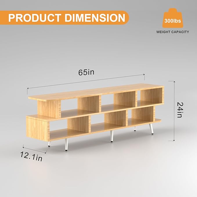 Lightdot 65 Inch TV Stand up to 75 Inch TVs Large Storage for Collection with 8 Open Shelves Sturdy Media Console Table for Living Room/Entrance/Kitchen/Sofa Cabinet Easy Assembly Walnut