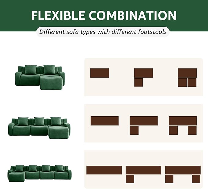 Green Cloud Couch Loveseat Modern Teddy Fabric Boneless Sectional Sofa in a Box for Living Room Modular Floor Couch No Assembly Required Sofas para Sala