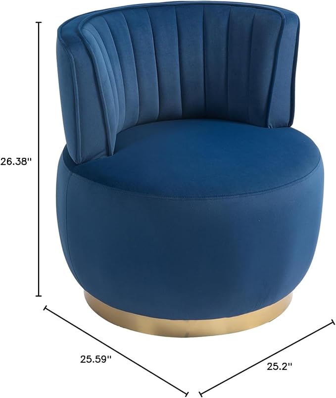 25.2 360 Degree Swivel Barrel SofaRound ArmchairsUpholstered Velvet Sofa ChairComfy Round Accent Sofa Chair for Living RoomBedroomOfficeWaiting RoomsNavy