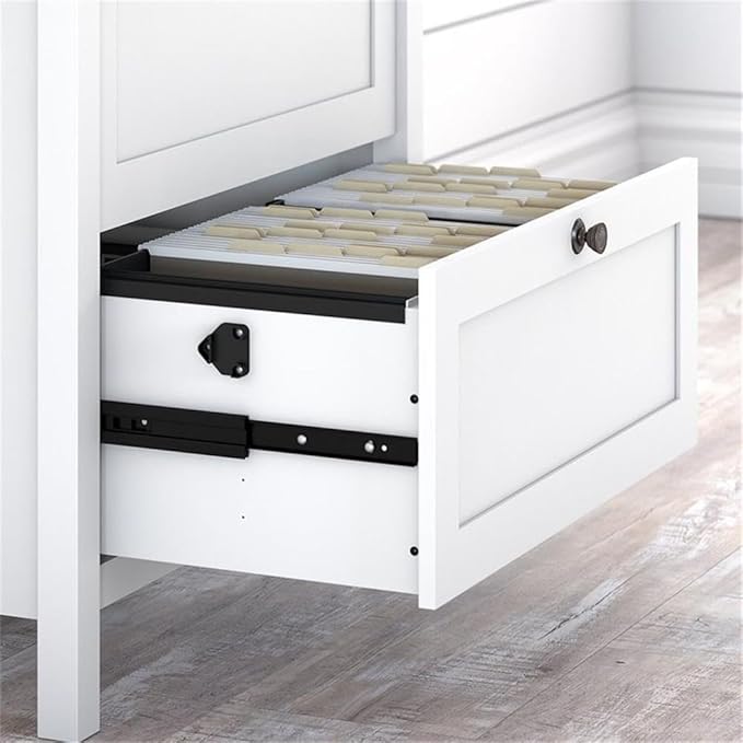 Pemberly Row 60W L Shaped Computer Desk with 2 Drawer Lateral File Cabinet Pure White and Shiplap Gray Finish Modern Farmhouse Style Home Office Furniture Set Durable Workspace with Storage