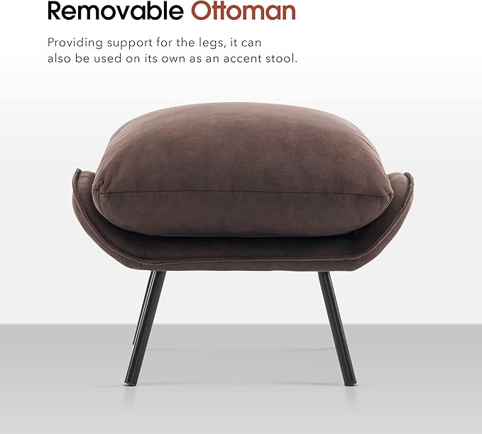 MCombo Modern Accent Chair with Ottoman Leathaire Fabric Armless Chair Upholstered Leisure Chairs for Small Space Living Room &amp Bedroom LW951 (Dark Brown)