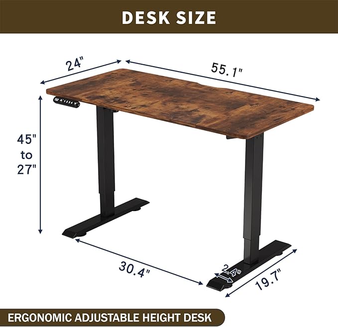 Electric Standing Desk 55 x 24 Inch Height Adjustable Desk Sit Stand Desk with Type-C Charging and Memory Preset Computer Desk for Home Office (Brown Leopard)