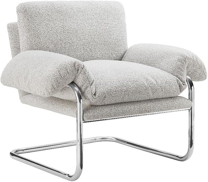 Modway Ansel Boucle Accent Chair in Newsprint - Fabric Lounge Chair for Living Room Bedroom - Upholstered Corner Reading Chair with Arms and Removable Cushions