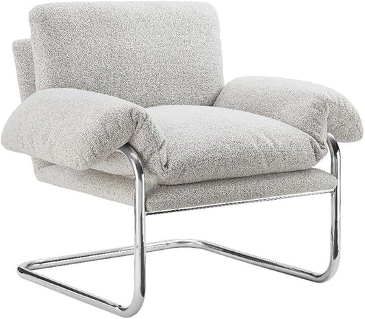 Modway Ansel Boucle Accent Chair in Newsprint - Fabric Lounge Chair for Living Room Bedroom - Upholstered Corner Reading Chair with Arms and Removable Cushions