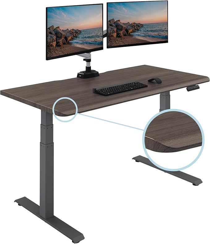 Vari ComfortEdge 60x30 Inch Adjustable Electric Standing Desk – Sit Stand VariDesk with Memory Presets Sloped Edge 200 LB Capacity + Tool-Free Assembly (Espresso Wood)
