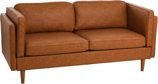 Creative Co-Op Atley High Sided Sofas Vegan Cognac Leather
