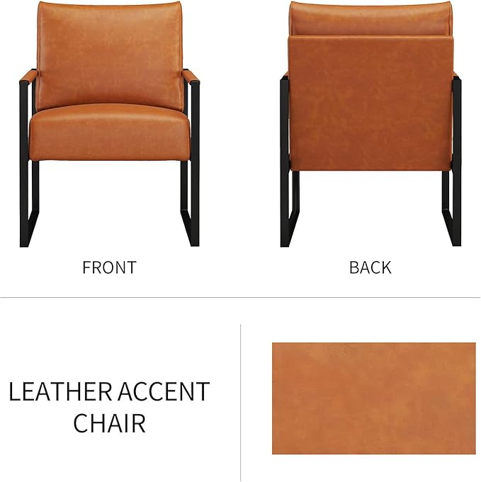 CANMOV Mid Century Modern Accent Chair PU Leather Armchair with Metal FrameComfy Single Reading Chair with Soft Padded Backrest and Cushion for Living Room BedroomReading RoomOfficeBrown