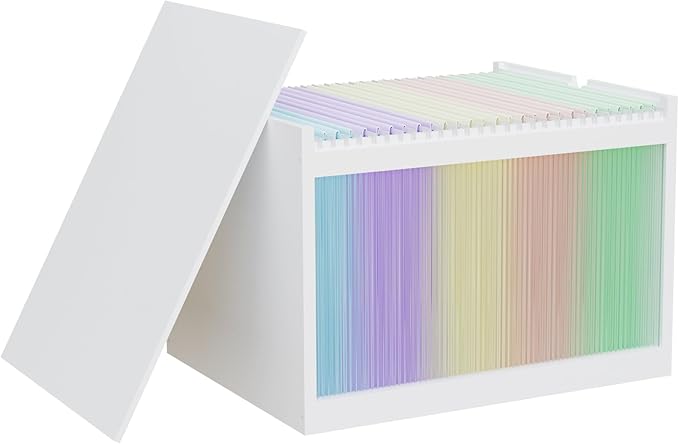 White Bamboo Acrylic File Box with Hanging Folders Letter/Legal Size Dustproof Home Office File Organizer
