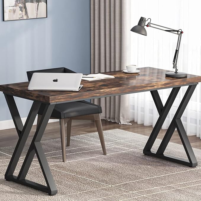 LITTLE TREE 55 Inch Large Simple Industrial Computer Desk Study Writing Table Home Office WorkstationRustic Brown