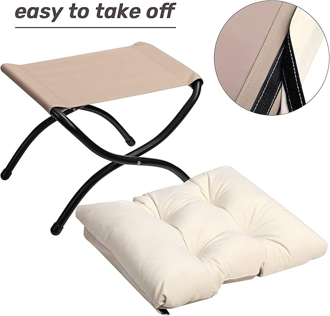 HollyHOME Lazy Chair with Foldable Ottoman Accent Comfy Lounge Armchair and Folding Footrest Stool Leisure Sofa Reading Chair and Footstool for Living Room Bedroom DormVelvet Beige