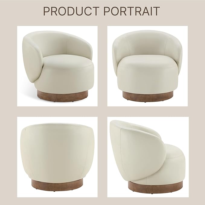 Swivel Accent Chair Modern Round Barrel Armchair with Upholstered Faux Leather for Living Room Bedroom Waitingroom1 BoxCream