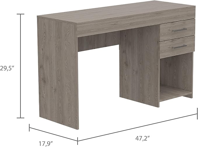 Penau Light Grey Multipurpose Computer Desk with 2 Drawers and Open Shelf Ideal for Home or Office 47.2 Inchs Wide 17.9 Inchs Deep