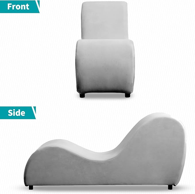 BALUS 60.6 Width Yoga Chaise Lounge Chair for Living Room Relaxing S-Shape Yoga Sofa Chair for Adults Office Yoga Stretching Velvet Yoga Chaise Lounges Indoor for Apartment Exercising Light Grey