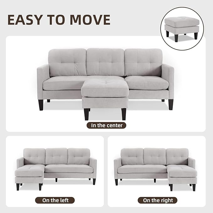 L Shaped Couch Convertible Sleeper Sofa Bed with Reversible Chaise Sectional Lounge Sectional Boneless Couch for Apartment Small Couches for Small Spaces Light Gray